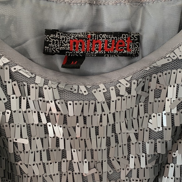 Miss Minuet vintage, sequinned tank top with rectangular silver sequins, size M - Picture 2 of 2